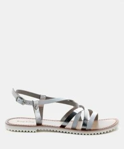 Rag & Co JUNE Silver Strappy Flat Leather Sandals Flats