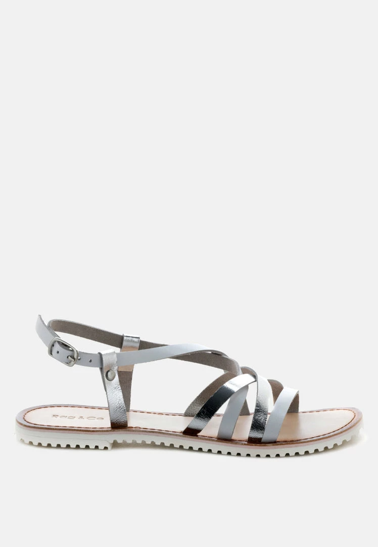 Rag & Co JUNE Silver Strappy Flat Leather Sandals Flats 4 Rag & Co JUNE Silver Strappy Flat Leather Sandals Flats