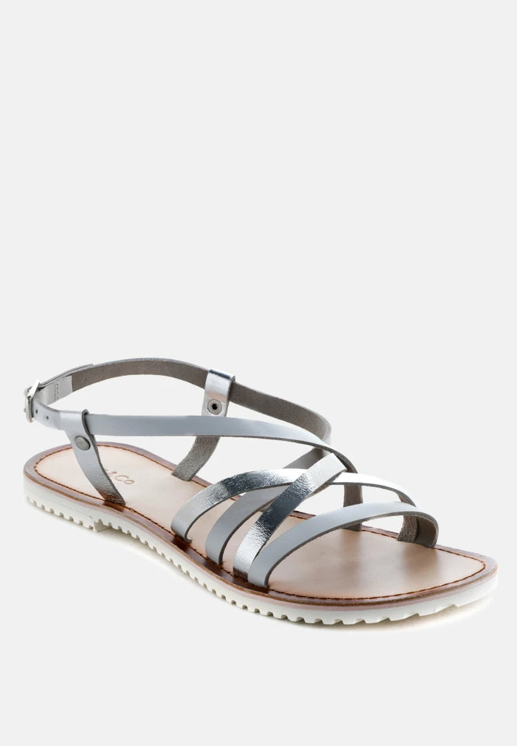 Rag & Co JUNE Silver Strappy Flat Leather Sandals Flats 3 Rag & Co JUNE Silver Strappy Flat Leather Sandals Flats