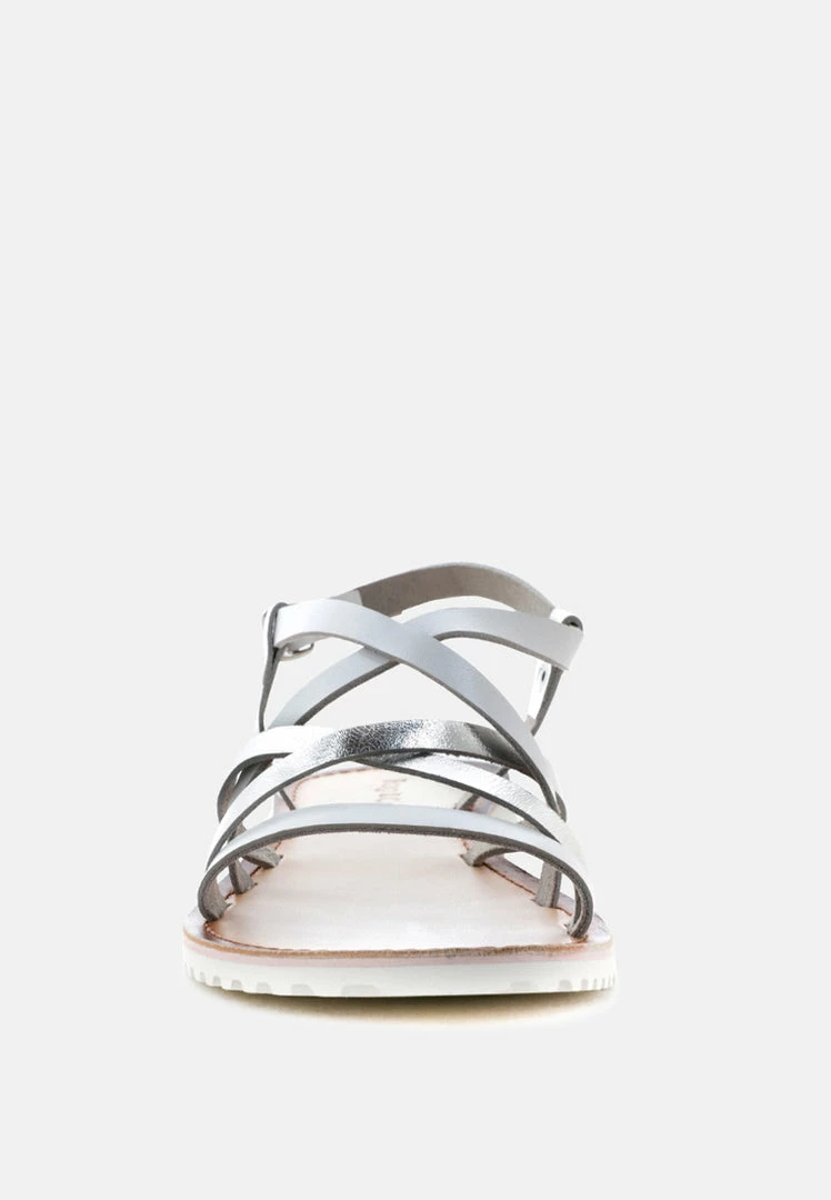 Rag & Co JUNE Silver Strappy Flat Leather Sandals Flats 5 Rag & Co JUNE Silver Strappy Flat Leather Sandals Flats
