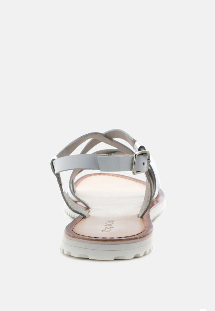 Rag & Co JUNE Silver Strappy Flat Leather Sandals Flats 7 Rag & Co JUNE Silver Strappy Flat Leather Sandals Flats