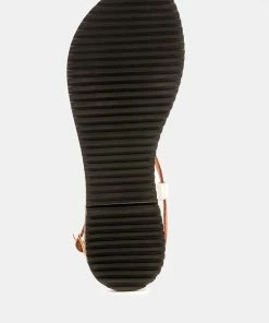 Rag & Co Flats JUNE Tan Strappy Flat Leather Sandals