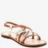 Rag & Co Flats JUNE Tan Strappy Flat Leather Sandals