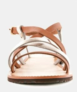Rag & Co Flats JUNE Tan Strappy Flat Leather Sandals