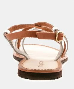 Rag & Co Flats JUNE Tan Strappy Flat Leather Sandals