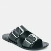 Rag & Co KELLY Black Flat Sandal With Buckle Straps