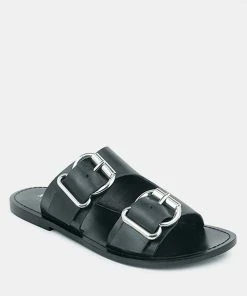 Rag & Co KELLY Black Flat Sandal With Buckle Straps