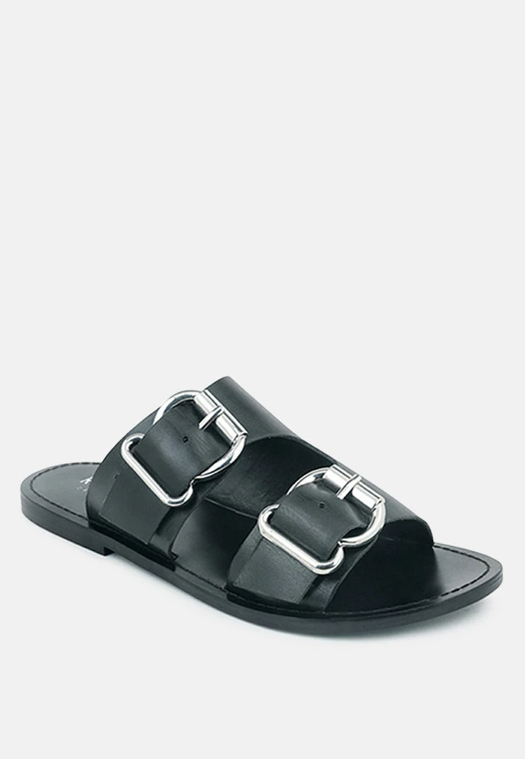 Rag & Co KELLY Black Flat Sandal With Buckle Straps 3 Rag & Co KELLY Black Flat Sandal With Buckle Straps