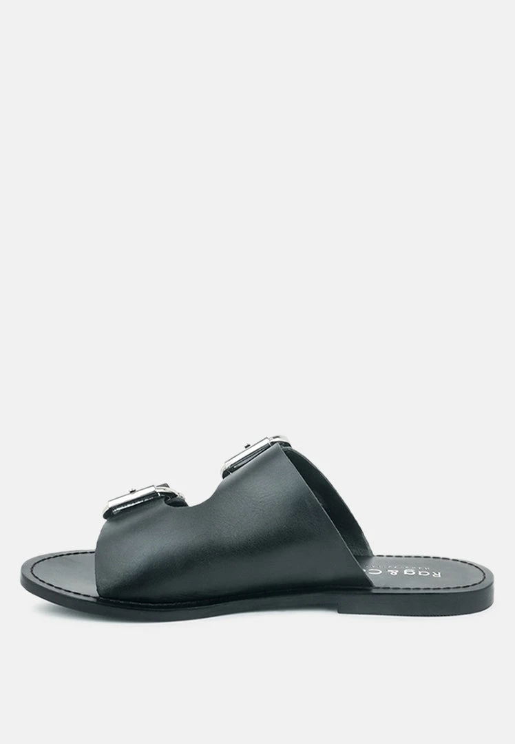 Rag & Co KELLY Black Flat Sandal With Buckle Straps 6 Rag & Co KELLY Black Flat Sandal With Buckle Straps