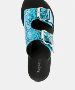 Rag & Co KELLY Blue Flat Sandal With Buckle Straps Flats