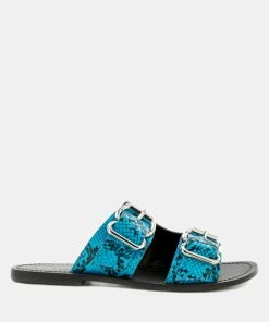 Rag & Co KELLY Blue Flat Sandal With Buckle Straps Flats