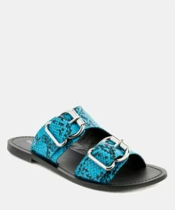 Rag & Co KELLY Blue Flat Sandal With Buckle Straps Flats