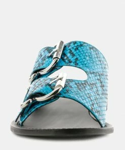 Rag & Co KELLY Blue Flat Sandal With Buckle Straps Flats