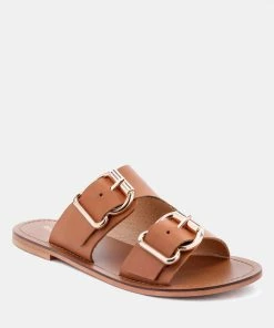 Rag & Co KELLY Tan Flat Sandal With Buckle Straps Flats