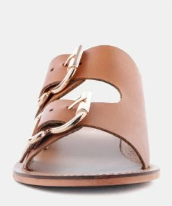 Rag & Co KELLY Tan Flat Sandal With Buckle Straps Flats