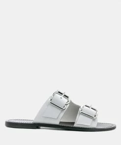 Rag & Co KELLY White Flat Sandal With Buckle Straps