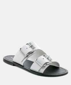 Rag & Co KELLY White Flat Sandal With Buckle Straps