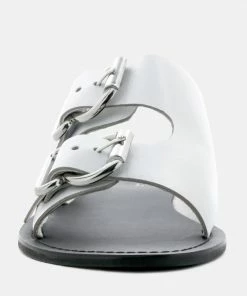 Rag & Co KELLY White Flat Sandal With Buckle Straps