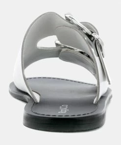 Rag & Co KELLY White Flat Sandal With Buckle Straps