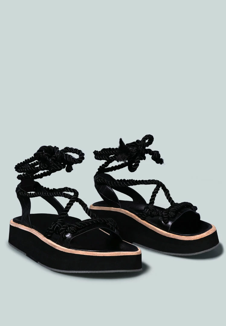 Rag & Co X Flats KENDALL Strings Platform Leather Sandal In Black 3 Rag & Co X Flats KENDALL Strings Platform Leather Sandal In Black