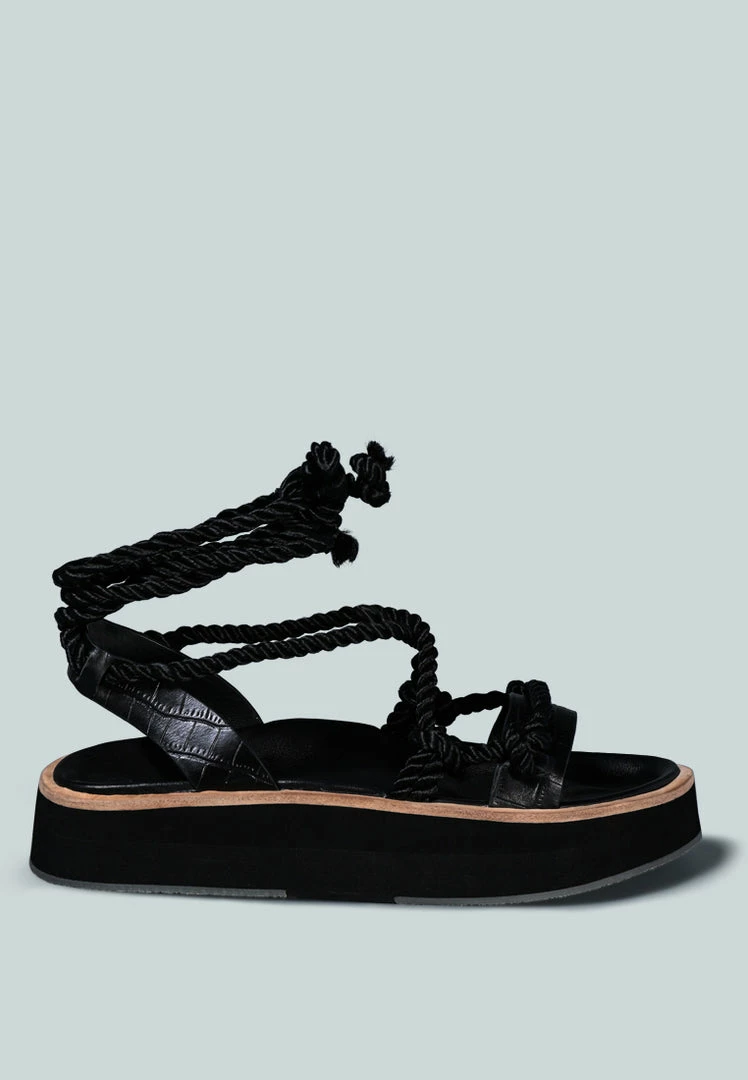 Rag & Co X Flats KENDALL Strings Platform Leather Sandal In Black 4 Rag & Co X Flats KENDALL Strings Platform Leather Sandal In Black