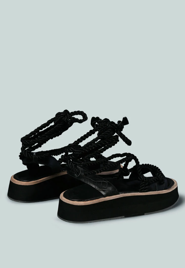 Rag & Co X Flats KENDALL Strings Platform Leather Sandal In Black 5 Rag & Co X Flats KENDALL Strings Platform Leather Sandal In Black