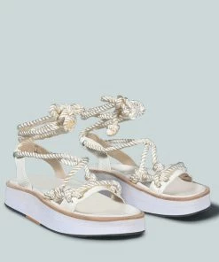 Rag & Co X KENDALL Strings Platform Leather Sandal In White