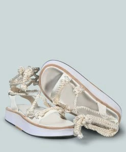 Rag & Co X KENDALL Strings Platform Leather Sandal In White