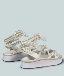 Rag & Co X KENDALL Strings Platform Leather Sandal In White