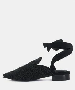 Rag & Co Kuba African Intricate Embroidery Black Mules