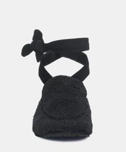 Rag & Co Kuba African Intricate Embroidery Black Mules