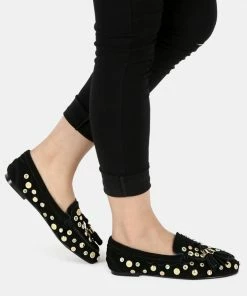 Rag & Co LATVIA Black Metallic Stud Handcrafted Loafers Loafers & Ballerinas