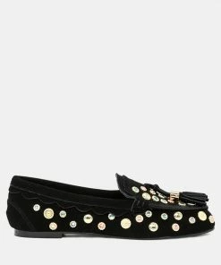 Rag & Co LATVIA Black Metallic Stud Handcrafted Loafers Loafers & Ballerinas