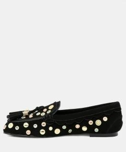 Rag & Co LATVIA Black Metallic Stud Handcrafted Loafers Loafers & Ballerinas