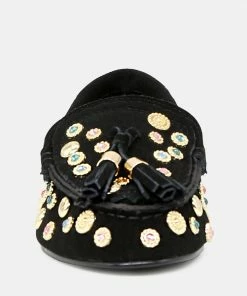 Rag & Co LATVIA Black Metallic Stud Handcrafted Loafers Loafers & Ballerinas