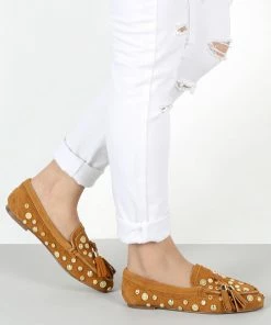 Rag & Co Loafers & Ballerinas LATVIA Tan Metallic Stud Handcrafted Loafers 15 Rag & Co Loafers & Ballerinas LATVIA Tan Metallic Stud Handcrafted Loafers