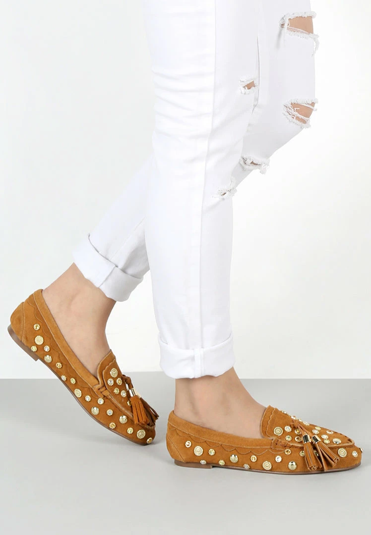 Rag & Co Loafers & Ballerinas LATVIA Tan Metallic Stud Handcrafted Loafers 9 Rag & Co Loafers & Ballerinas LATVIA Tan Metallic Stud Handcrafted Loafers