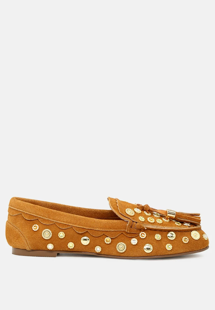 Rag & Co Loafers & Ballerinas LATVIA Tan Metallic Stud Handcrafted Loafers 4 Rag & Co Loafers & Ballerinas LATVIA Tan Metallic Stud Handcrafted Loafers