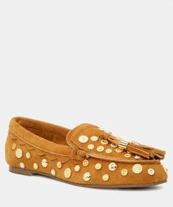 Rag & Co Loafers & Ballerinas LATVIA Tan Metallic Stud Handcrafted Loafers