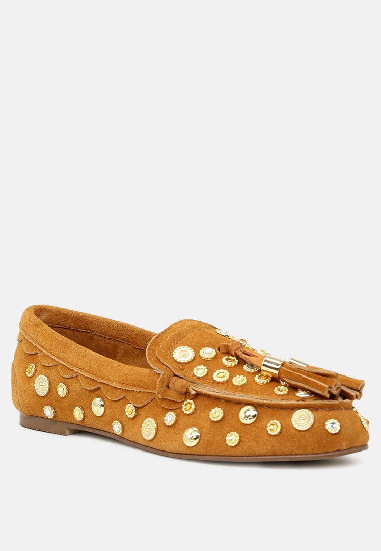 Rag & Co Loafers & Ballerinas LATVIA Tan Metallic Stud Handcrafted Loafers 3 Rag & Co Loafers & Ballerinas LATVIA Tan Metallic Stud Handcrafted Loafers