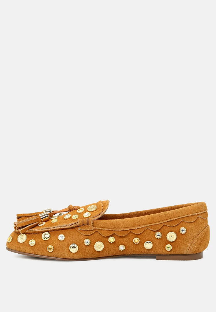 Rag & Co Loafers & Ballerinas LATVIA Tan Metallic Stud Handcrafted Loafers 6 Rag & Co Loafers & Ballerinas LATVIA Tan Metallic Stud Handcrafted Loafers