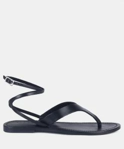 Rag & Co WRAP-UP Tie Around Black Flat Sandals Flats