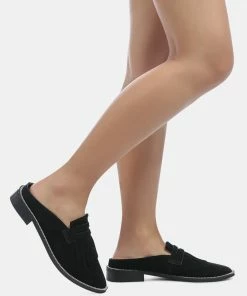 Rag & Co LENA Black Suede Walking Loafer Mules Loafers & Ballerinas