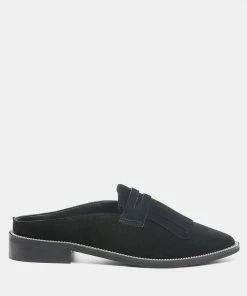 Rag & Co LENA Black Suede Walking Loafer Mules Loafers & Ballerinas
