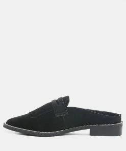 Rag & Co LENA Black Suede Walking Loafer Mules Loafers & Ballerinas
