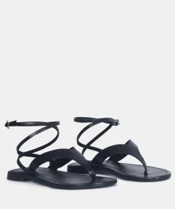 Rag & Co WRAP-UP Tie Around Black Flat Sandals Flats