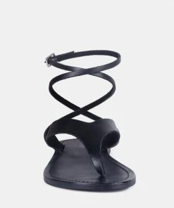 Rag & Co WRAP-UP Tie Around Black Flat Sandals Flats