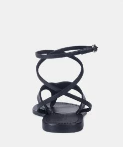 Rag & Co WRAP-UP Tie Around Black Flat Sandals Flats