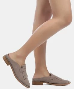 Rag & Co Loafers & Ballerinas LENA Taupe Suede Walking Loafer Mules