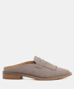 Rag & Co Loafers & Ballerinas LENA Taupe Suede Walking Loafer Mules